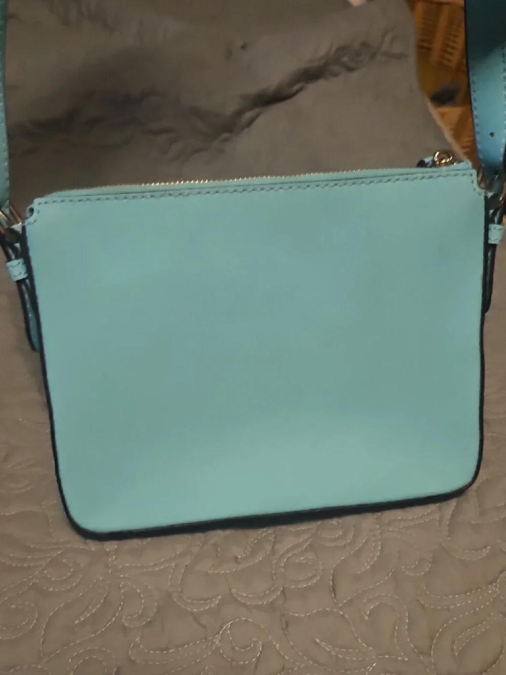 kate spade mint green leather tote with gold logo